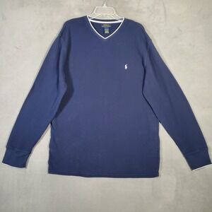 Polo Ralph Lauren Thermal Shirt Mens 2XL Blue V Neck Waffle Knit Gorpcore Preppy